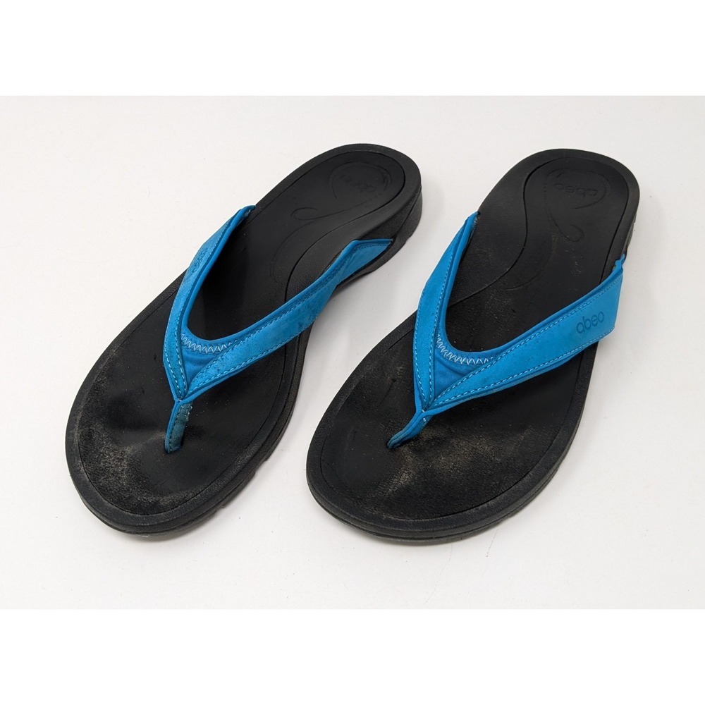 Abeo Alea Flip Flop Sandals Orthotic Comfort Black Blue Women's Size 9.5 Narrow